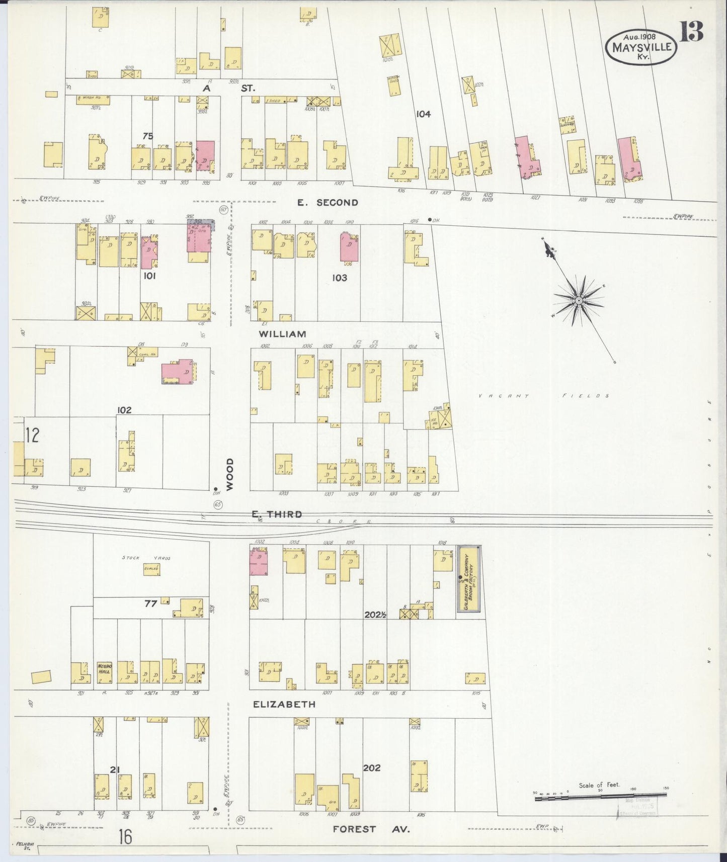 Sanborn Fire Insurance Map from Maysville, Mason County, Kentucky (1908), Sheet #0013 - Historic Sanborn Fire Insurance Map Print, vintage old map wall art, antique decor, genealogy gift, Kentucky Kentucky map