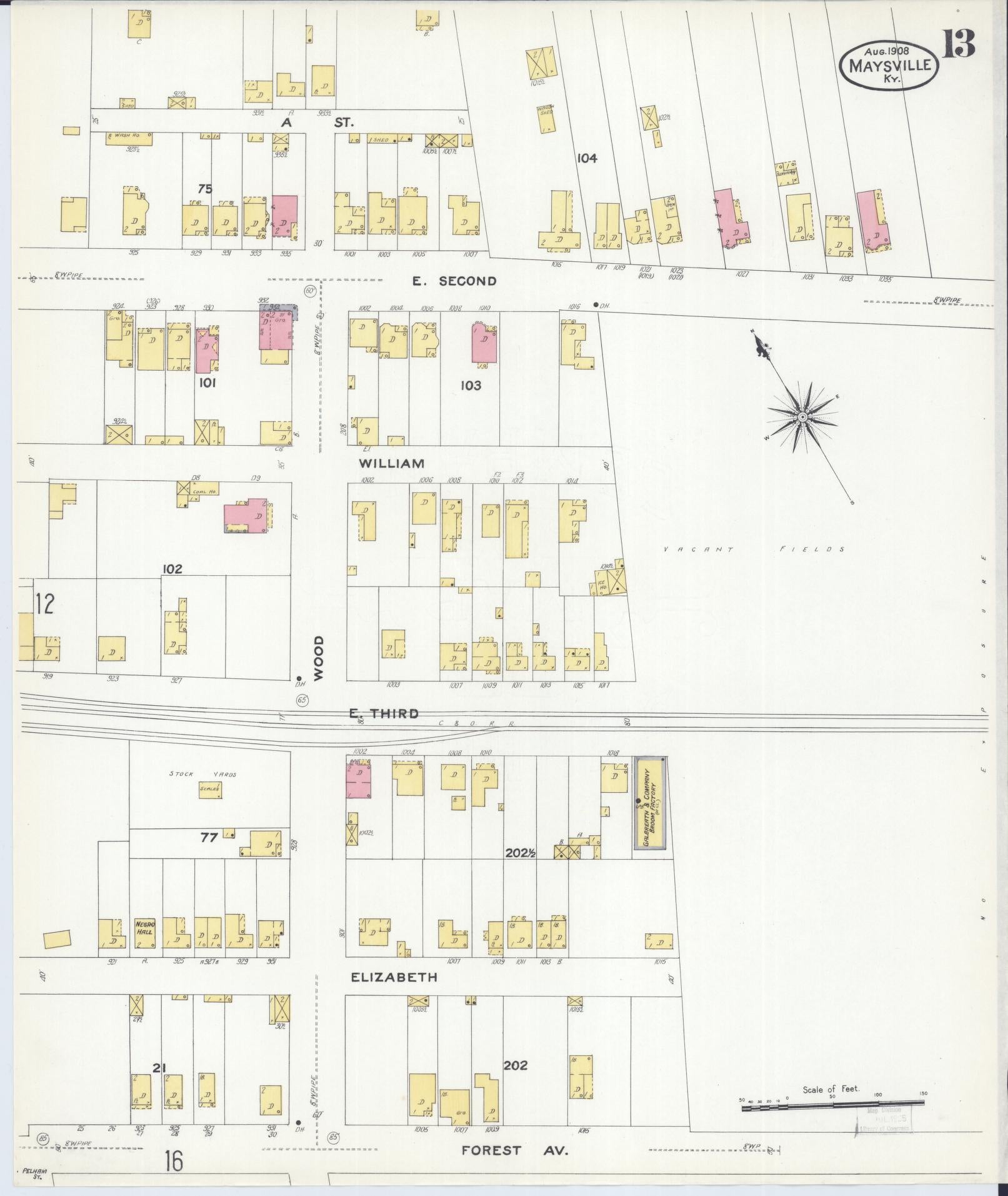 Sanborn Fire Insurance Map from Maysville, Mason County, Kentucky (1908), Sheet #0013 - Historic Sanborn Fire Insurance Map Print, vintage old map wall art, antique decor, genealogy gift, Kentucky Kentucky map