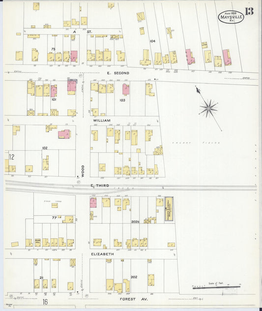 Sanborn Fire Insurance Map from Maysville, Mason County, Kentucky (1908), Sheet #0013 - Historic Sanborn Fire Insurance Map Print, vintage old map wall art, antique decor, genealogy gift, Kentucky Kentucky map
