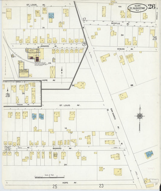 Sanborn Fire Insurance Map from Saint Augustine, Saint John's County, Florida (1910), Sheet #0026 - Historic Sanborn Fire Insurance Map Print, vintage old map wall art, antique decor, genealogy gift, Florida Florida map
