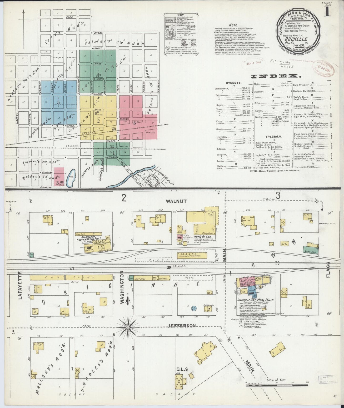 Sanborn Fire Insurance Map from Rochelle, Ogle County, Illinois (1899), Sheet #0001 - Historic Sanborn Fire Insurance Map Print, vintage old map wall art, antique decor, genealogy gift, Illinois Illinois map