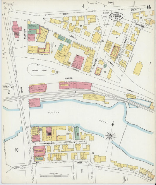 Sanborn Fire Insurance Map from Nashua, Hillsborough County, New Hampshire (1902), Sheet #0006 - Historic Sanborn Fire Insurance Map Print, vintage old map wall art, antique decor, genealogy gift, New Hampshire New Hampshire map