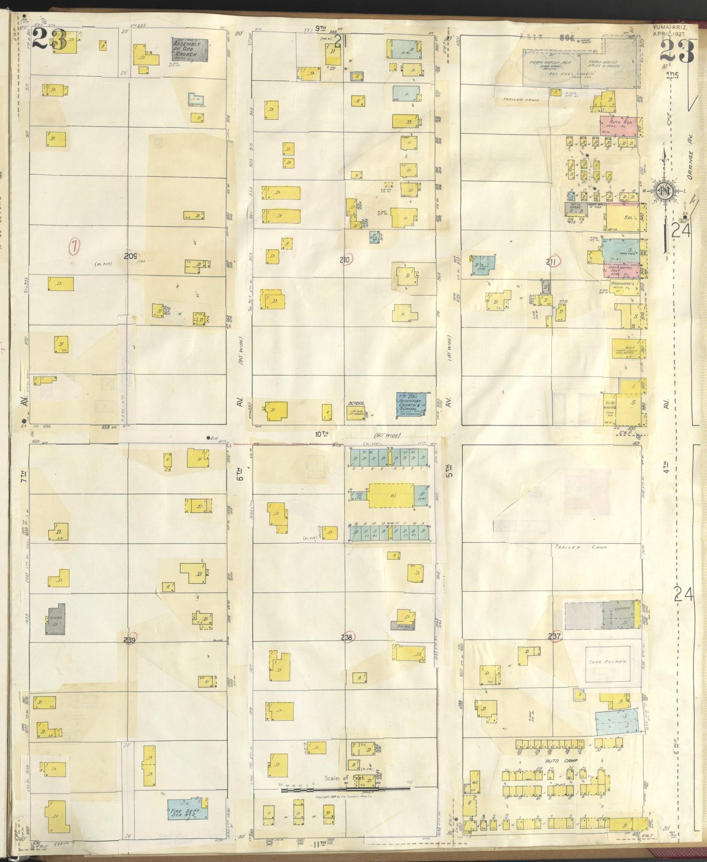 Sanborn Fire Insurance Map from Yuma, Yuma County, Arizona (1948), Sheet #0023 - Historic Sanborn Fire Insurance Map Print, vintage old map wall art, antique decor, genealogy gift, Arizona Arizona map