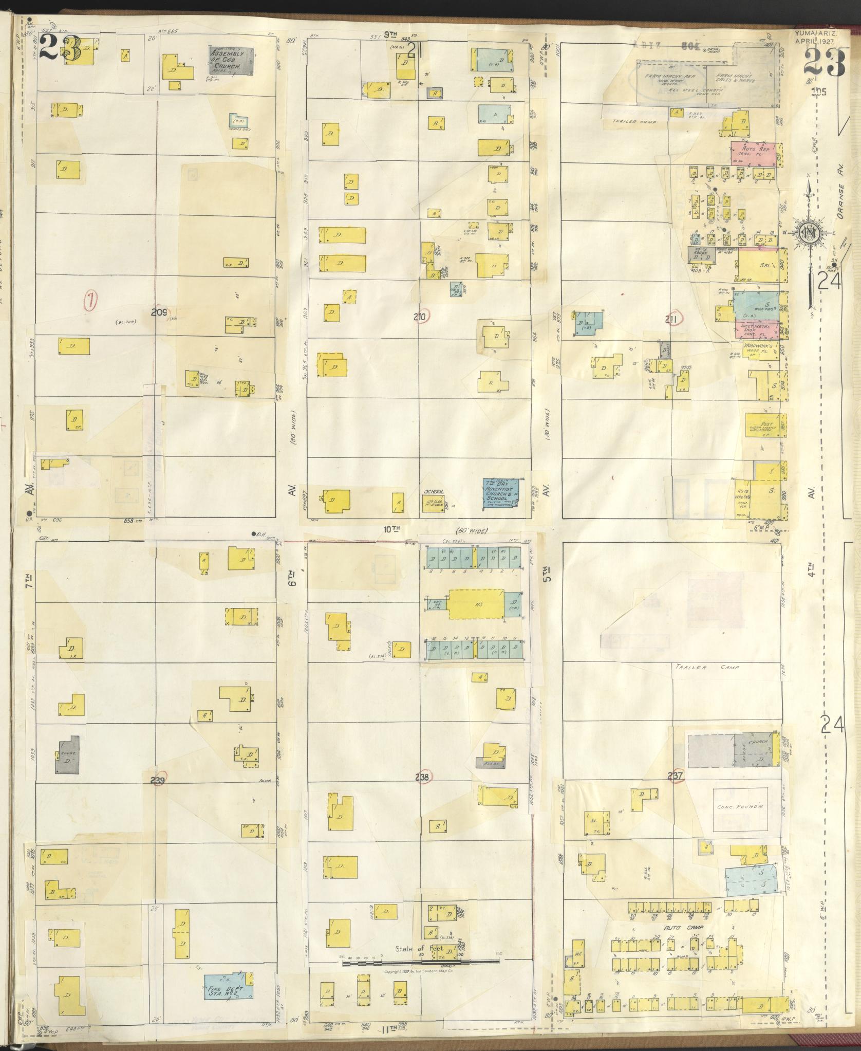 Sanborn Fire Insurance Map from Yuma, Yuma County, Arizona (1948), Sheet #0023 - Historic Sanborn Fire Insurance Map Print, vintage old map wall art, antique decor, genealogy gift, Arizona Arizona map