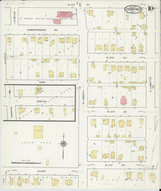 Sanborn Fire Insurance Map from Cherryvale, Montgomery County, Kansas (1917), Sheet #0010 - Historic Sanborn Fire Insurance Map Print, vintage old map wall art, antique decor, genealogy gift, Kansas Kansas map