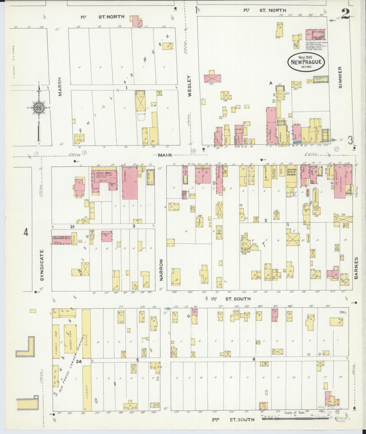 Sanborn Fire Insurance Map from New Prague, Scott And Le Sueur, Minnesota (1910), Sheet #0002 - Complete Map Set gallery image, historic Sanborn map, vintage wall art, Minnesota Minnesota
