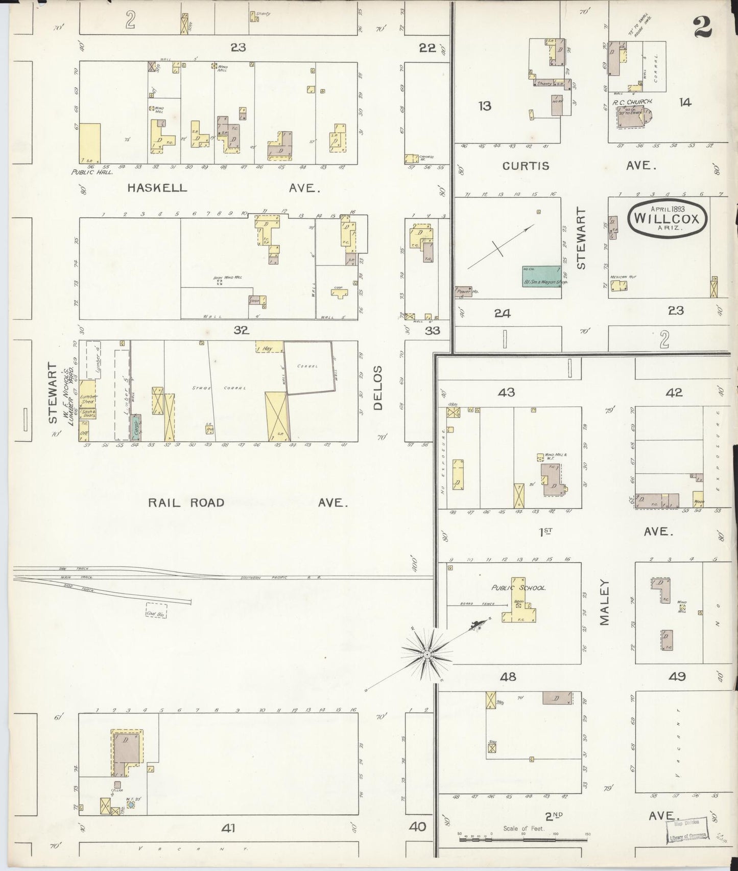 Sanborn Fire Insurance Map from Willcox, Cochise County, Arizona (1893), Sheet #0002 - Historic Sanborn Fire Insurance Map Print, vintage old map wall art, antique decor, genealogy gift, Arizona Arizona map