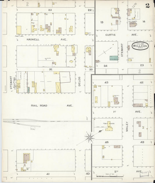 Sanborn Fire Insurance Map from Willcox, Cochise County, Arizona (1893), Sheet #0002 - Historic Sanborn Fire Insurance Map Print, vintage old map wall art, antique decor, genealogy gift, Arizona Arizona map