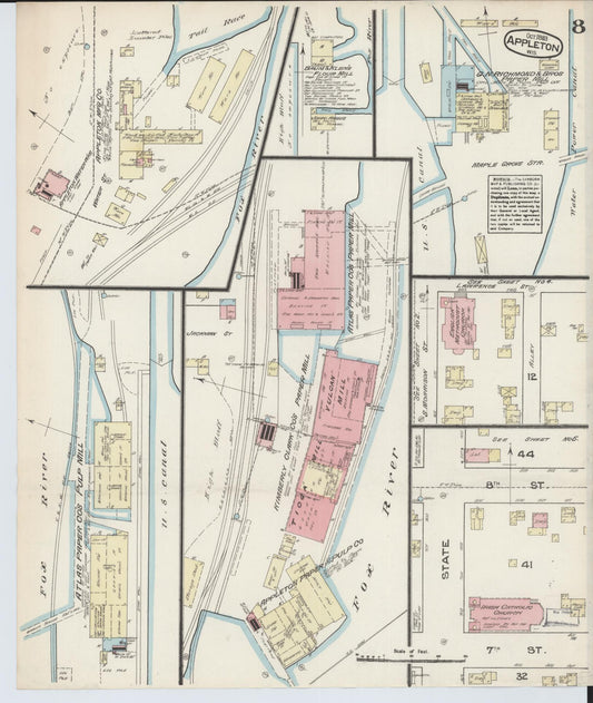 Sanborn Fire Insurance Map from Appleton, Outagamie County, Wisconsin (1883), Sheet #0008 - Historic Sanborn Fire Insurance Map Print, vintage old map wall art, antique decor, genealogy gift, Wisconsin Wisconsin map