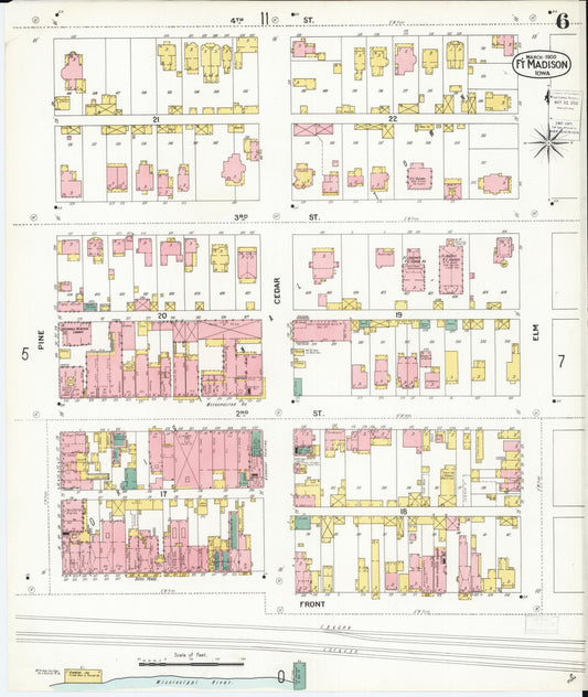 Sanborn Fire Insurance Map from Fort Madison, Lee County, Iowa (1900), Sheet #0006 - Historic Sanborn Fire Insurance Map Print, vintage old map wall art