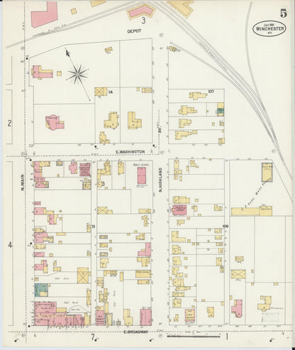 Sanborn Fire Insurance Map from Winchester, Clark County, Kentucky (1901), Sheet #0005 - Complete Map Set gallery image, historic Sanborn map, vintage wall art, Kentucky Kentucky