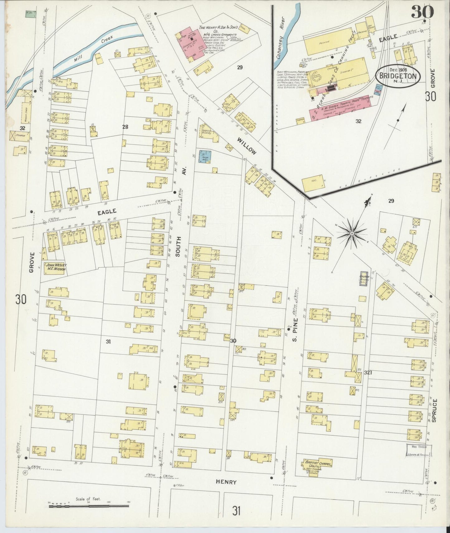 Sanborn Fire Insurance Map from Bridgeton, Cumberland County, New Jersey (1908), Sheet #0030 - Complete Map Set gallery image, historic Sanborn map, vintage wall art, New Jersey New Jersey