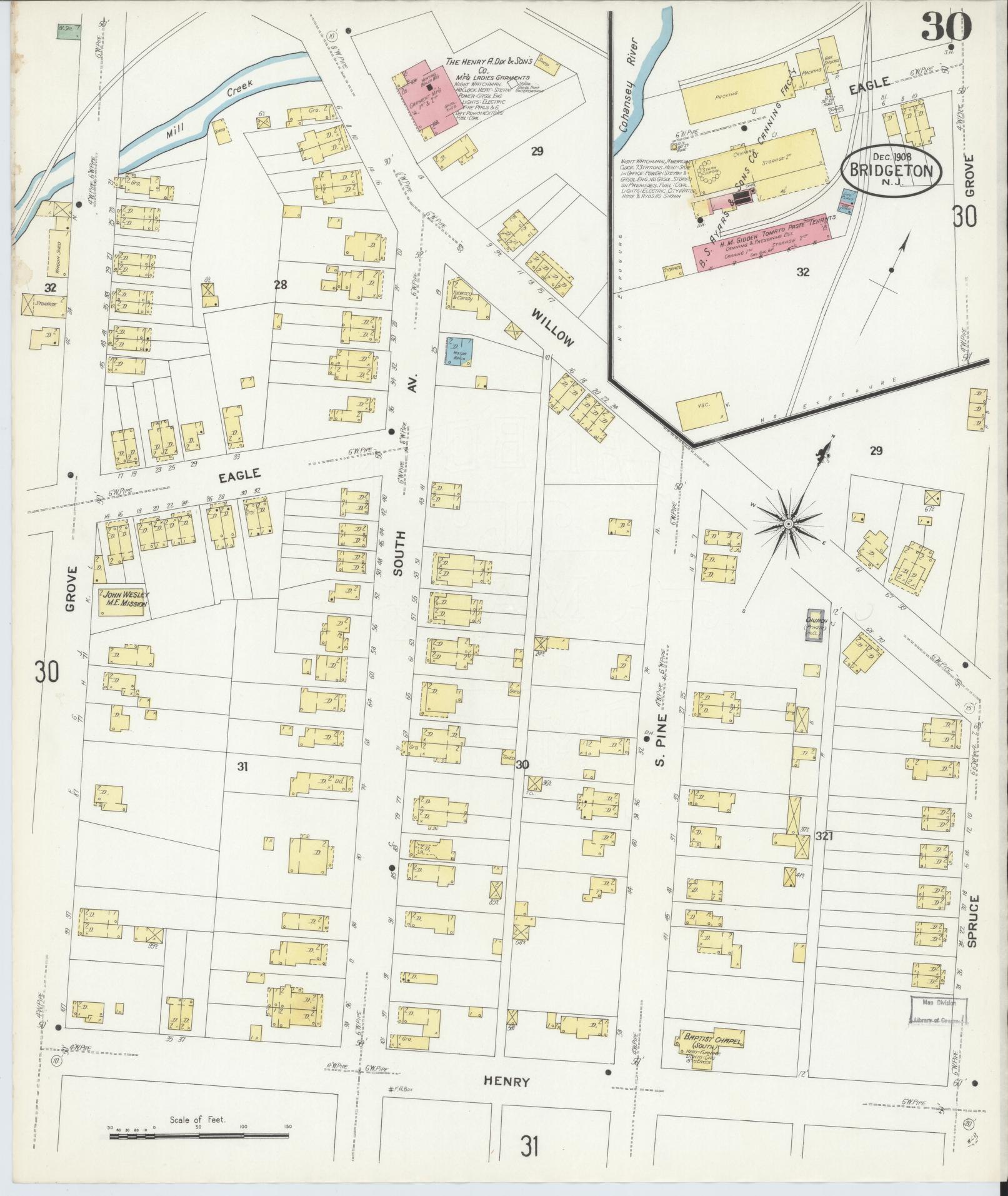 Sanborn Fire Insurance Map from Bridgeton, Cumberland County, New Jersey (1908), Sheet #0030 - Complete Map Set gallery image, historic Sanborn map, vintage wall art, New Jersey New Jersey