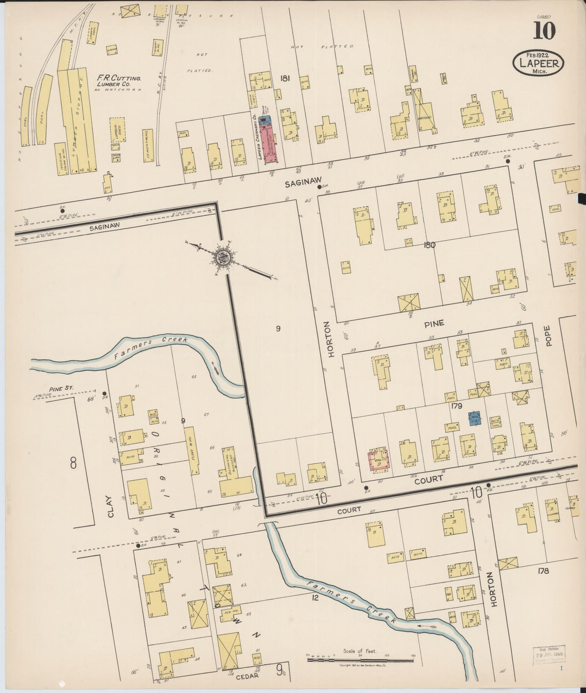 Sanborn Fire Insurance Map from Lapeer, Lapeer County, Michigan (1922), Sheet #0010 - Historic Sanborn Fire Insurance Map Print, vintage old map wall art, antique decor, genealogy gift, Michigan Michigan map