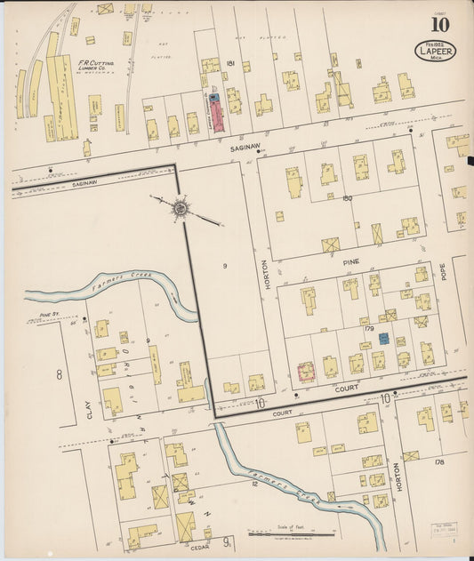 Sanborn Fire Insurance Map from Lapeer, Lapeer County, Michigan (1922), Sheet #0010 - Historic Sanborn Fire Insurance Map Print, vintage old map wall art, antique decor, genealogy gift, Michigan Michigan map
