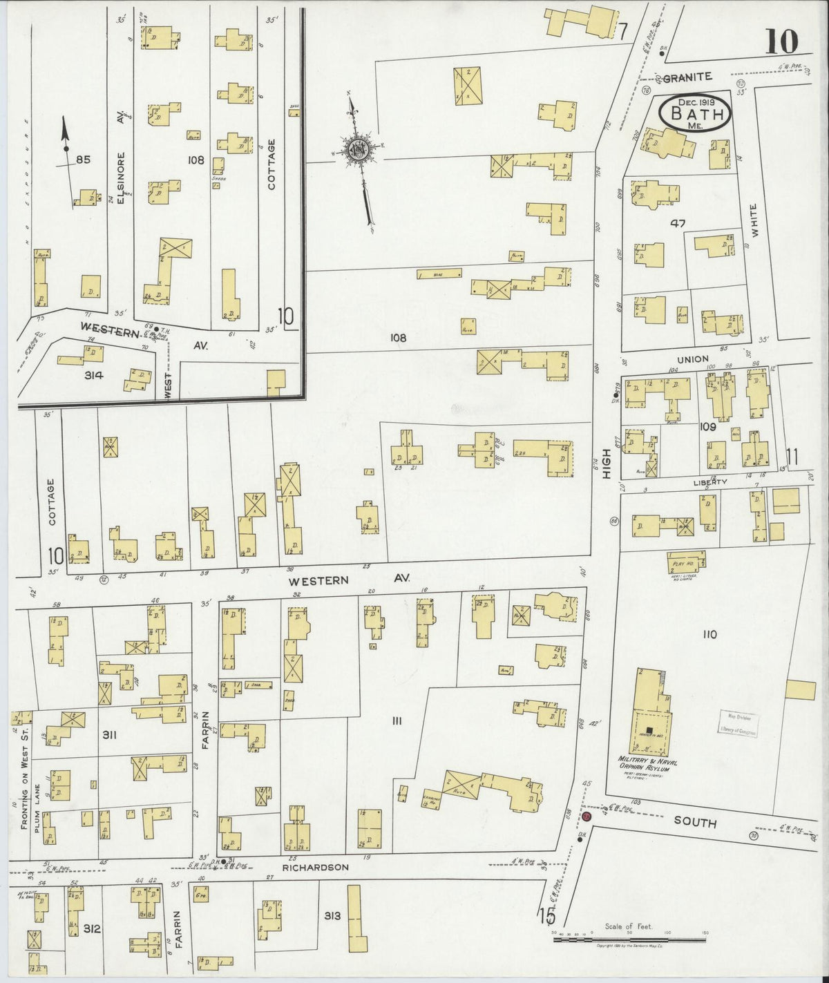 Sanborn Fire Insurance Map from Bath, Sagadahoc County, Maine (1919), Sheet #0010 - Complete Map Set gallery image, historic Sanborn map, vintage wall art, Maine Maine