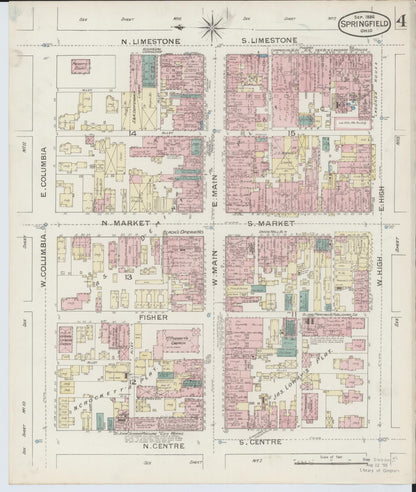 Sanborn Fire Insurance Map from Springfield, Clark County, Ohio (1886), Sheet #0004 - Historic Sanborn Fire Insurance Map Print, vintage old map wall art, antique decor, genealogy gift, Ohio Ohio map