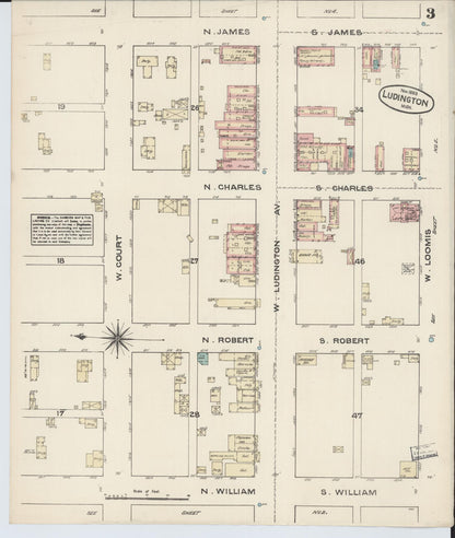Sanborn Fire Insurance Map from Ludington, Mason County, Michigan (1883), Sheet #0003 - Historic Sanborn Fire Insurance Map Print, vintage old map wall art, antique decor, genealogy gift, Michigan Michigan map