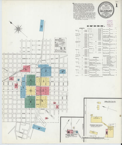 Sanborn Fire Insurance Map from Salisbury, Rowan County, North Carolina (1902), Sheet #0001 - Complete Map Set gallery image, historic Sanborn map, vintage wall art, North Carolina North Carolina
