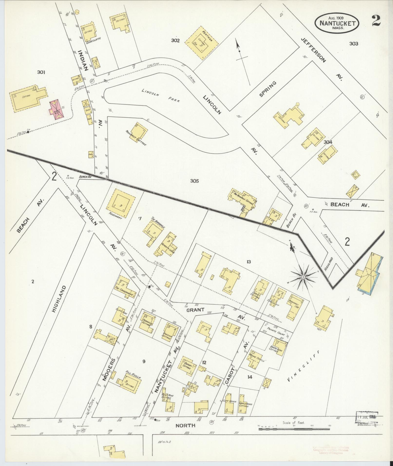 Sanborn Fire Insurance Map from Nantucket, Nantucket County, Massachusetts (1909), Sheet #0002 - Complete Map Set gallery image, historic Sanborn map, vintage wall art, Massachusetts Massachusetts