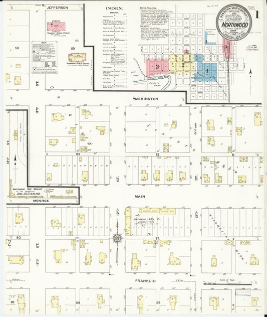 Sanborn Fire Insurance Map from Northwood, Worth County, Iowa (1910), Sheet #0001 - Historic Sanborn Fire Insurance Map Print, vintage old map wall art