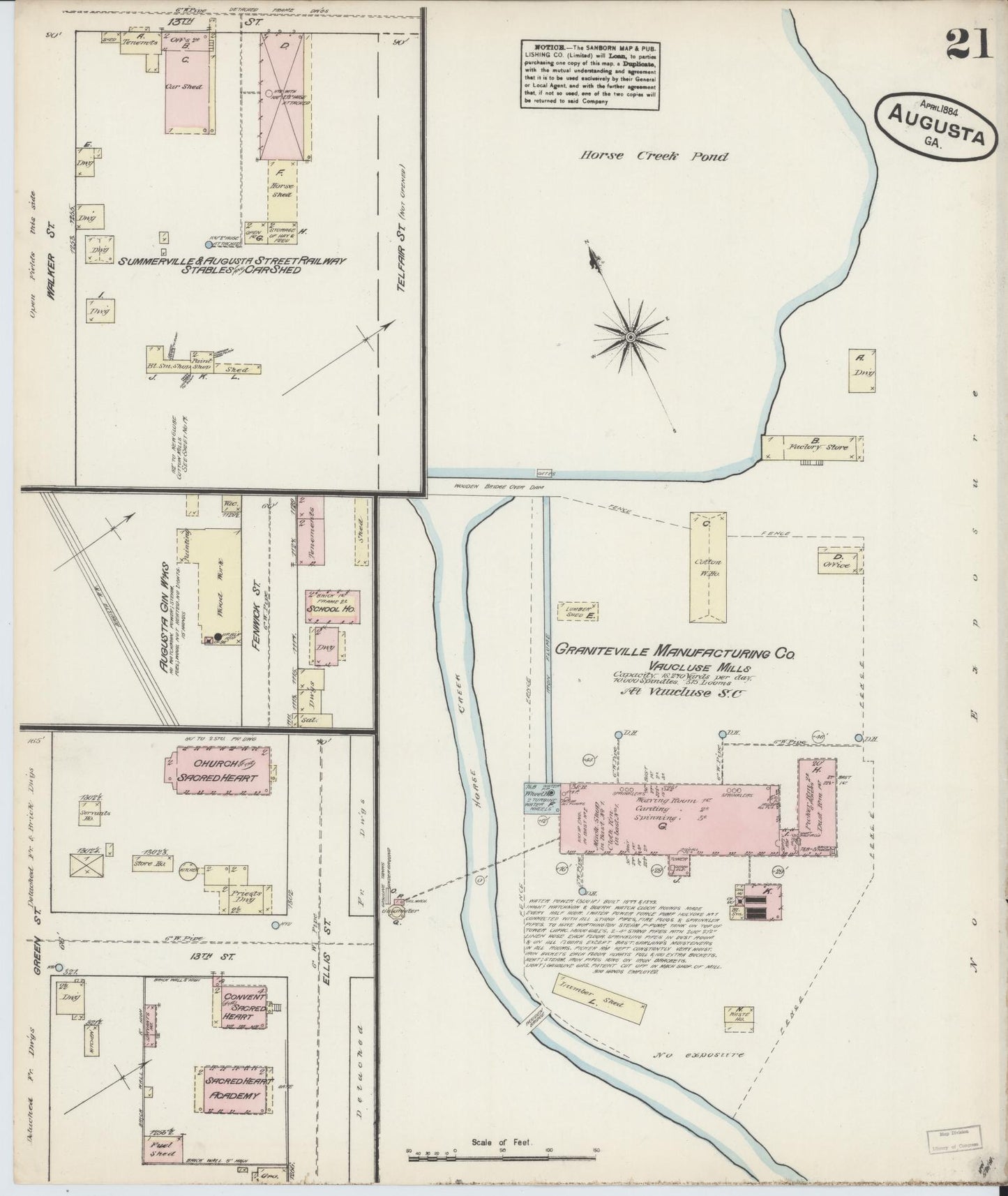 Sanborn Fire Insurance Map from Augusta, Richmond County, Georgia (1884), Sheet #0021 - Historic Sanborn Fire Insurance Map Print, vintage old map wall art, antique decor, genealogy gift, Georgia Georgia map