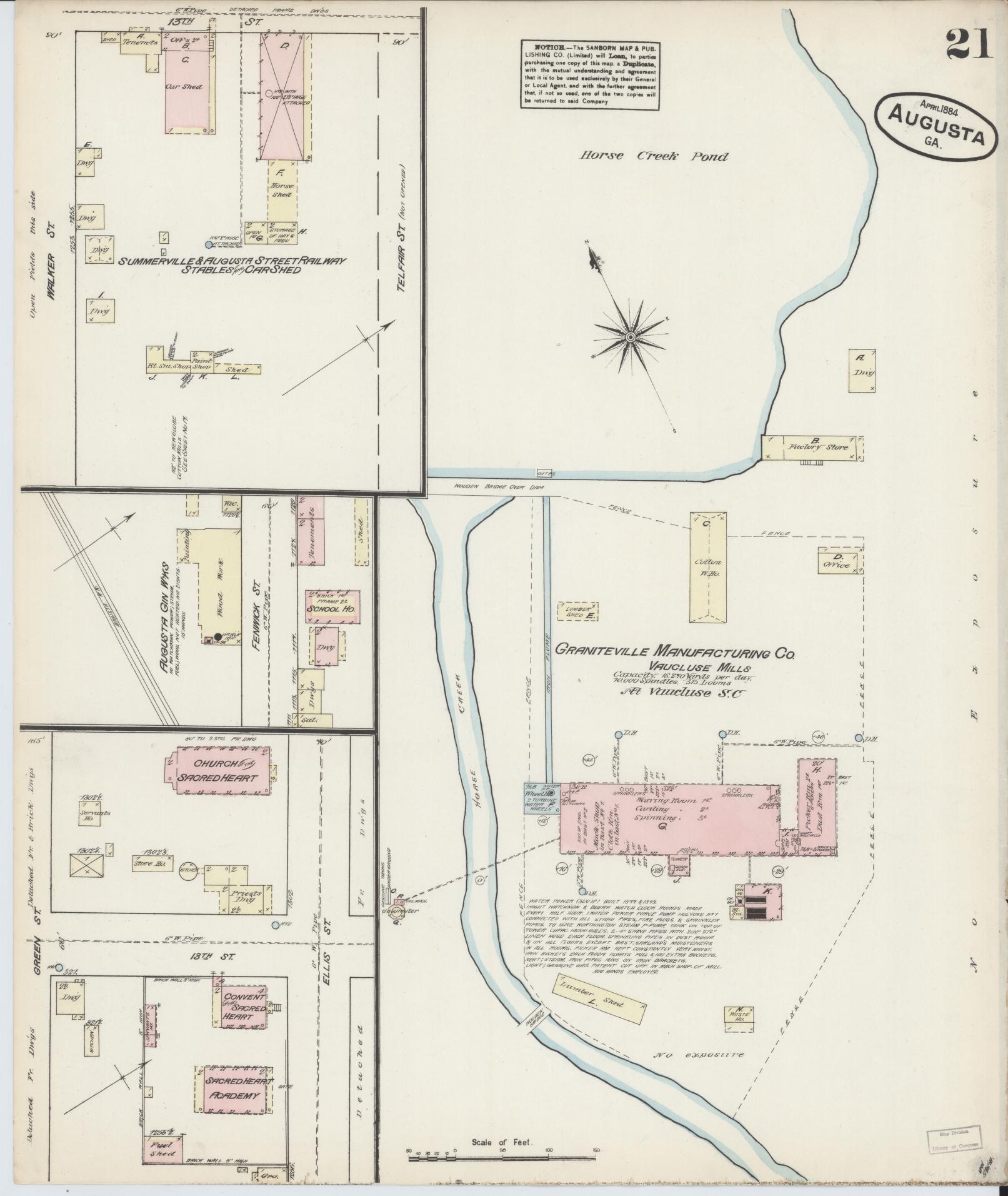 Sanborn Fire Insurance Map from Augusta, Richmond County, Georgia (1884), Sheet #0021 - Historic Sanborn Fire Insurance Map Print, vintage old map wall art, antique decor, genealogy gift, Georgia Georgia map