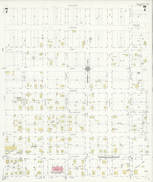 Sanborn Fire Insurance Map from Henrietta, Clay County, Texas (1934), Sheet #0007 - Historic Sanborn Fire Insurance Map Print, vintage old map wall art, antique decor, genealogy gift, Texas Texas map