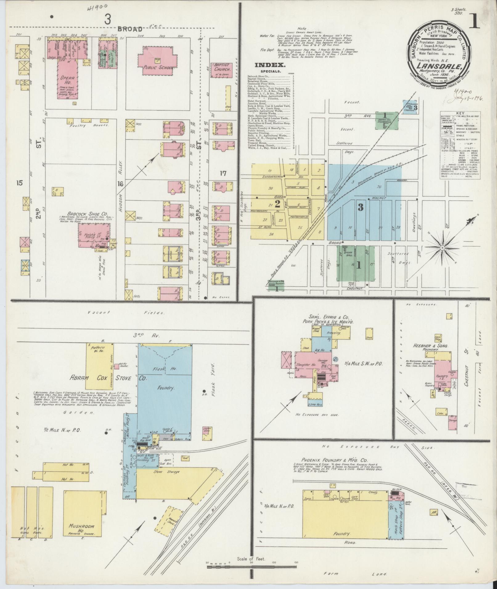 Sanborn Fire Insurance Map from Lansdale, Montgomery County, Pennsylvania. (1896) – Historic Sanborn Fire Insurance Map Print