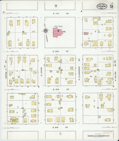 Sanborn Fire Insurance Map from Fremont, Dodge County, Nebraska (1920), Sheet #0009 - Complete Map Set gallery image, historic Sanborn map, vintage wall art, Nebraska Nebraska