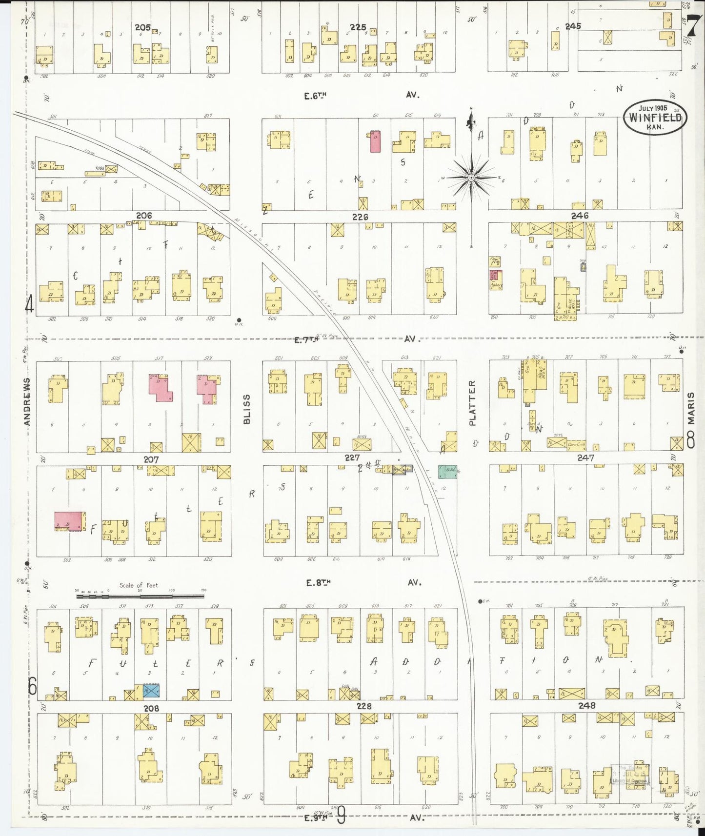Sanborn Fire Insurance Map from Winfield, Cowley County, Kansas (1905), Sheet #0007 - Historic Sanborn Fire Insurance Map Print, vintage old map wall art, antique decor, genealogy gift, Kansas Kansas map