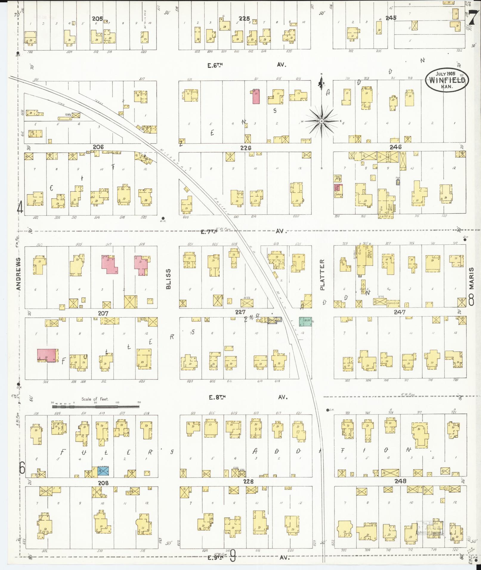 Sanborn Fire Insurance Map from Winfield, Cowley County, Kansas (1905), Sheet #0007 - Historic Sanborn Fire Insurance Map Print, vintage old map wall art, antique decor, genealogy gift, Kansas Kansas map