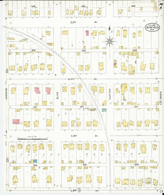 Sanborn Fire Insurance Map from Winfield, Cowley County, Kansas (1905), Sheet #0007 - Historic Sanborn Fire Insurance Map Print, vintage old map wall art, antique decor, genealogy gift, Kansas Kansas map