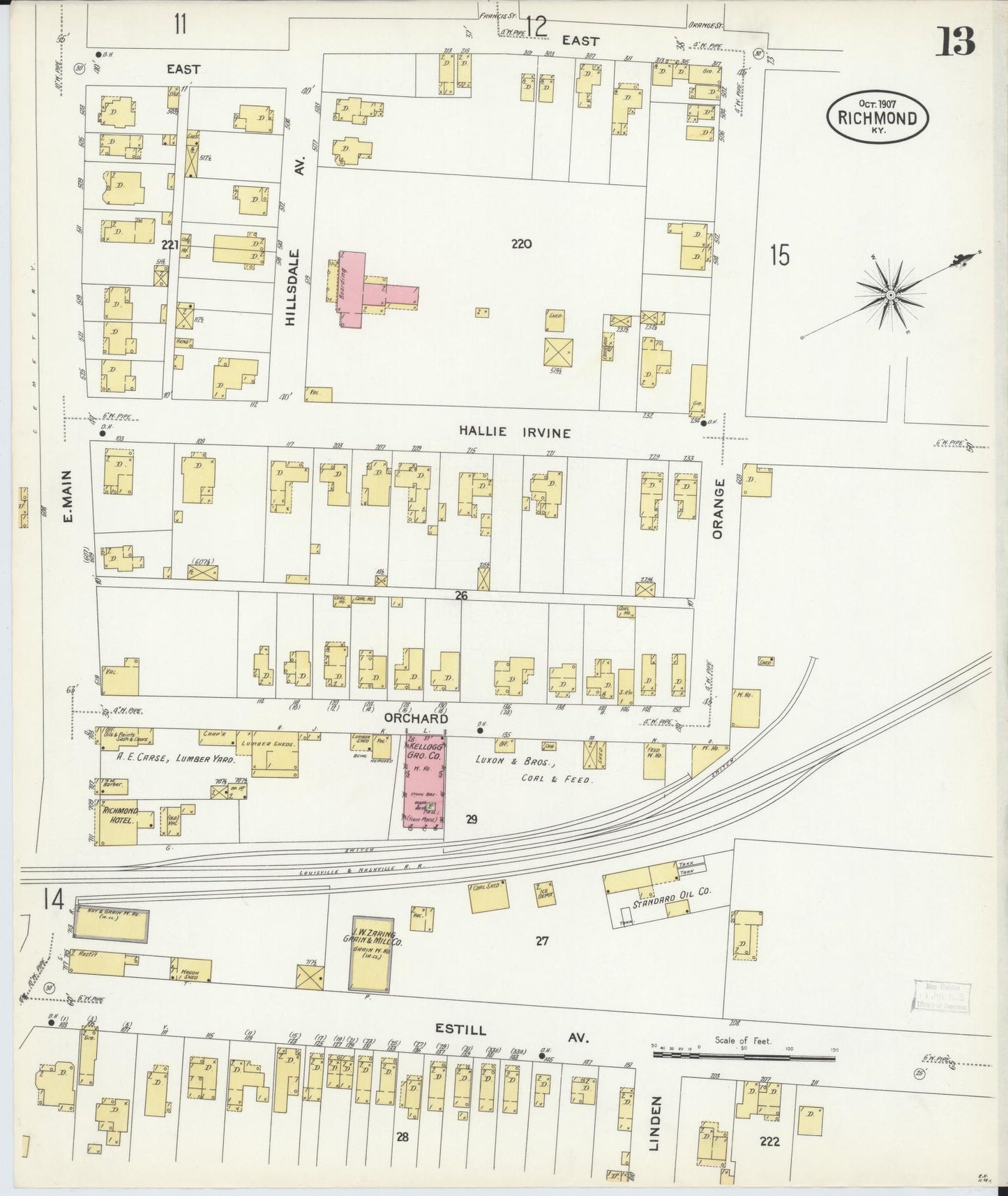 Sanborn Fire Insurance Map from Richmond, Madison County, Kentucky (1907), Sheet #0013 - Historic Sanborn Fire Insurance Map Print, vintage old map wall art, antique decor, genealogy gift, Kentucky Kentucky map