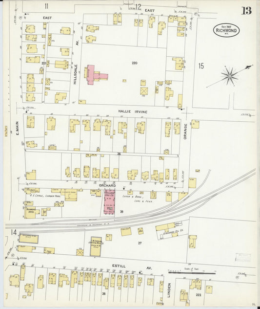Sanborn Fire Insurance Map from Richmond, Madison County, Kentucky (1907), Sheet #0013 - Historic Sanborn Fire Insurance Map Print, vintage old map wall art, antique decor, genealogy gift, Kentucky Kentucky map