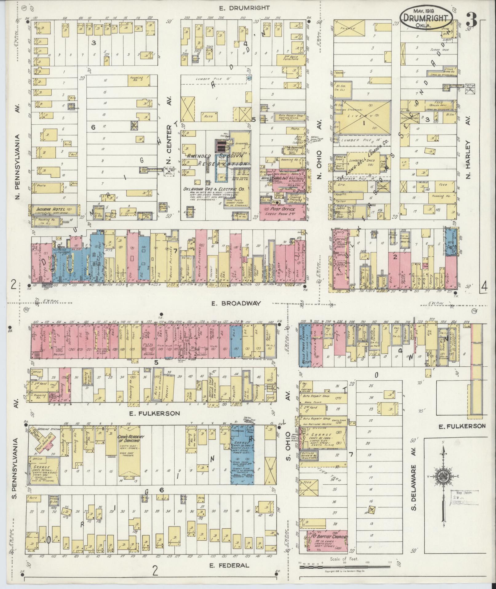 Sanborn Fire Insurance Map from Drumwright, Creek County, Oklahoma (1918), Sheet #0003 - Complete Map Set gallery image, historic Sanborn map, vintage wall art, Oklahoma Oklahoma