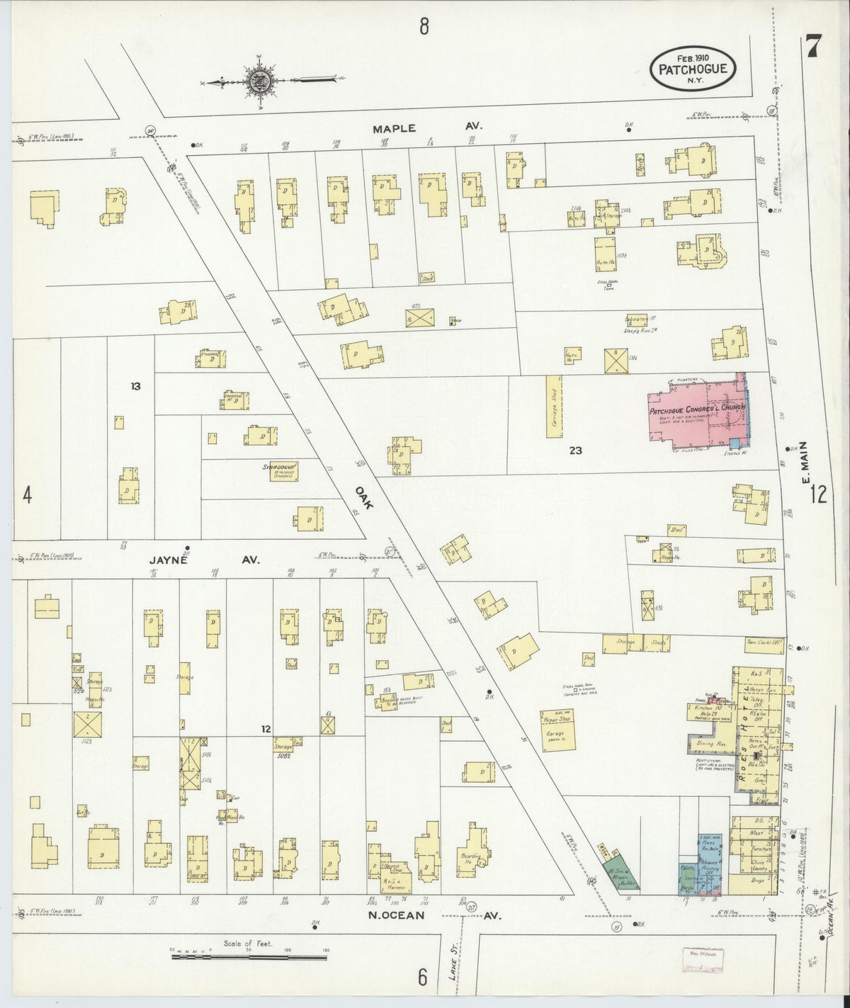 Sanborn Fire Insurance Map from Patchogue, Suffolk County, New York (1910), Sheet #0007 - Complete Map Set gallery image, historic Sanborn map, vintage wall art, New York New York