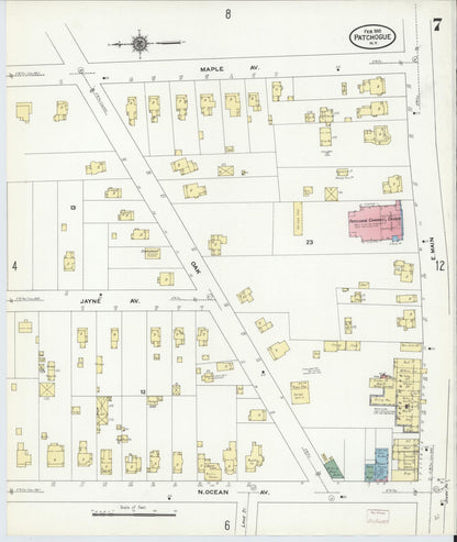 Sanborn Fire Insurance Map from Patchogue, Suffolk County, New York (1910), Sheet #0007 - Complete Map Set gallery image, historic Sanborn map, vintage wall art, New York New York