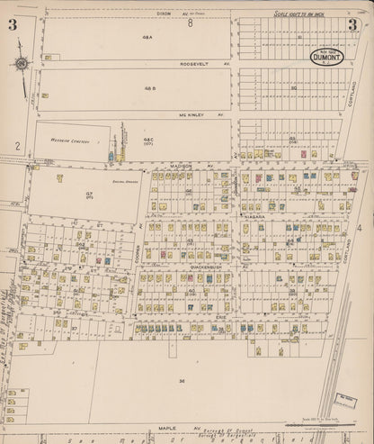 Sanborn Fire Insurance Map from Dumont, Bergen County, New Jersey (1922), Sheet #0003 - Historic Sanborn Fire Insurance Map Print, vintage old map wall art, antique decor, genealogy gift, New Jersey New Jersey map