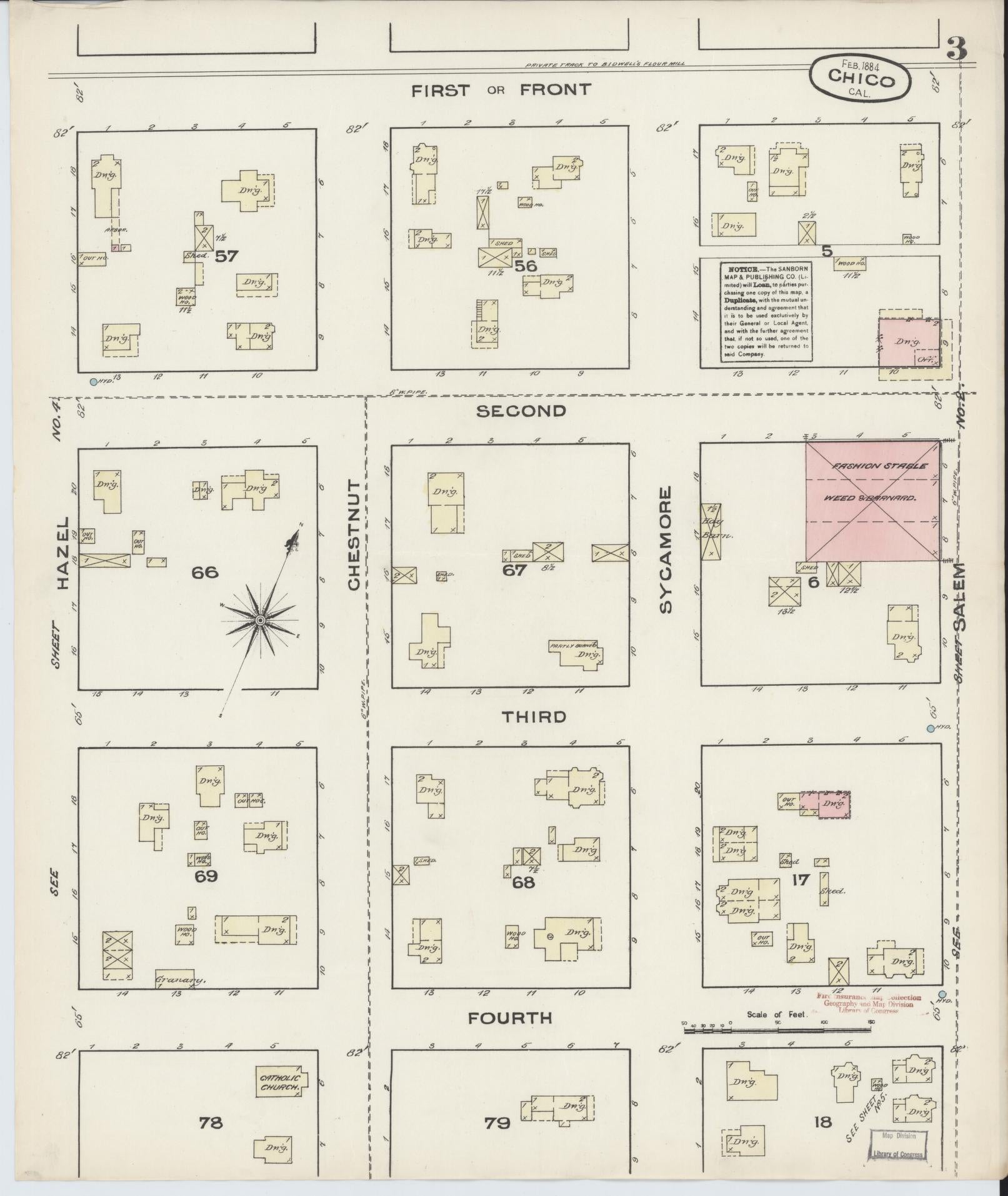Sanborn Fire Insurance Map from Chico, Butte County, California (1884), Sheet #0003 - Historic Sanborn Fire Insurance Map Print, vintage old map wall art, antique decor, genealogy gift, California California map
