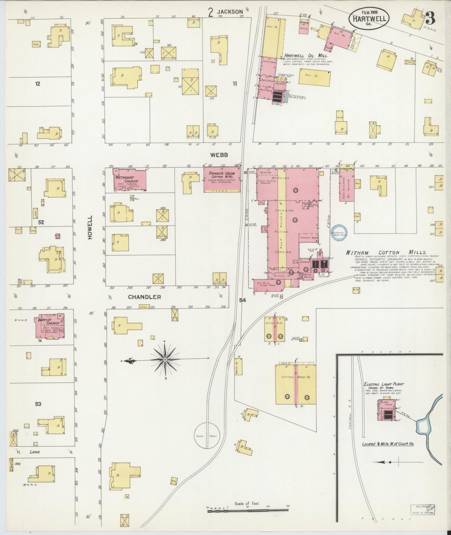 Sanborn Fire Insurance Map from Hartwell, Hart County, Georgia (1908), Sheet #0003 - Complete Map Set gallery image, historic Sanborn map, vintage wall art, Georgia Georgia