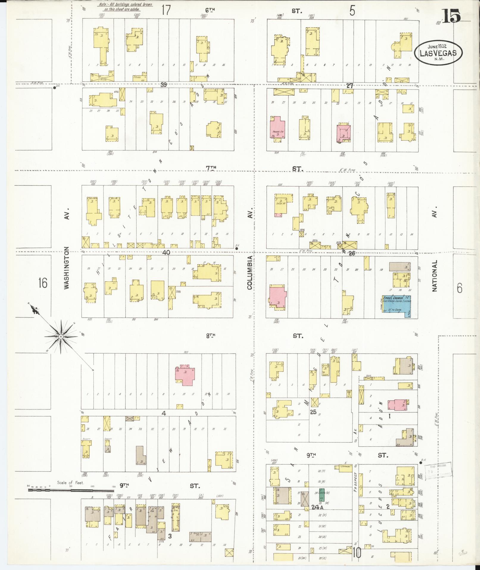 Sanborn Fire Insurance Map from Las Vegas, San Miguel County, New Mexico (1902), Sheet #0015 - Complete Map Set gallery image, historic Sanborn map, vintage wall art, New Mexico New Mexico