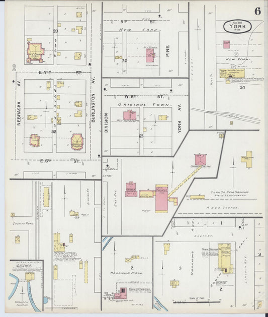 Sanborn Fire Insurance Map from York, York County, Nebraska (1892), Sheet #0006 - Historic Sanborn Fire Insurance Map Print, vintage old map wall art, antique decor, genealogy gift, Nebraska Nebraska map
