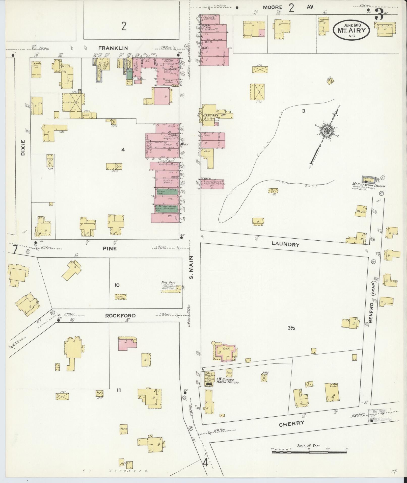 Sanborn Fire Insurance Map from Mount Airy, Surry County, North Carolina (1910), Sheet #0003 - Complete Map Set gallery image, historic Sanborn map, vintage wall art, North Carolina North Carolina