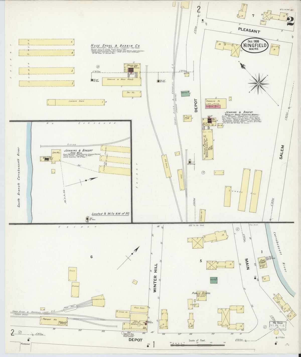 Sanborn Fire Insurance Map from Kingfield, Franklin County, Maine (1908), Sheet #0002 - Complete Map Set gallery image, historic Sanborn map, vintage wall art, Maine Maine