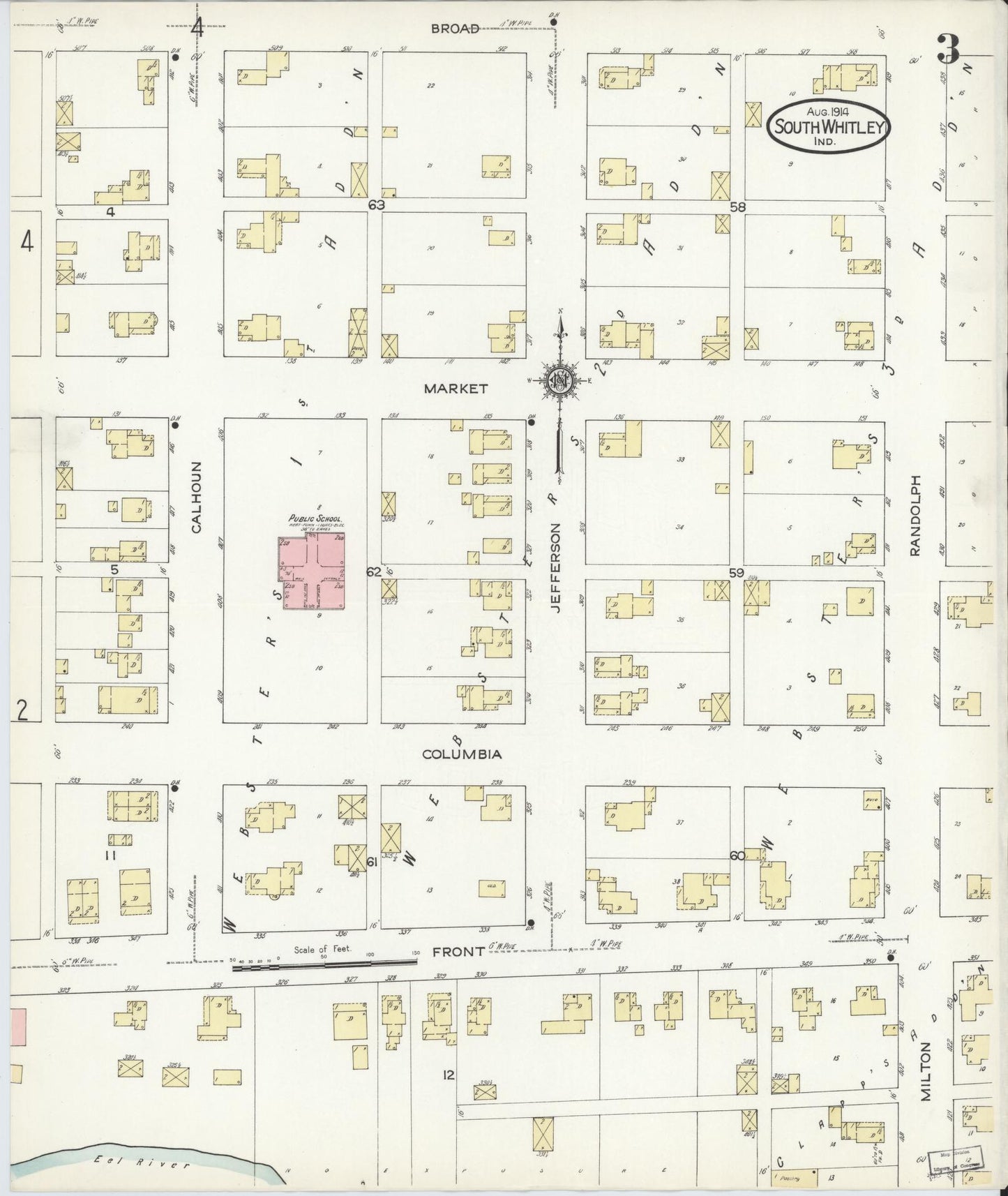 Sanborn Fire Insurance Map from South Whitley, Whitley County, Indiana (1914), Sheet #0003 - Complete Map Set gallery image, historic Sanborn map, vintage wall art, Indiana Indiana