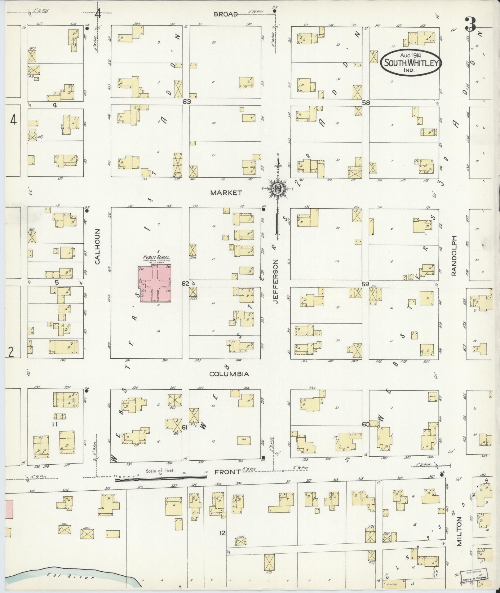 Sanborn Fire Insurance Map from South Whitley, Whitley County, Indiana (1914), Sheet #0003 - Complete Map Set gallery image, historic Sanborn map, vintage wall art, Indiana Indiana