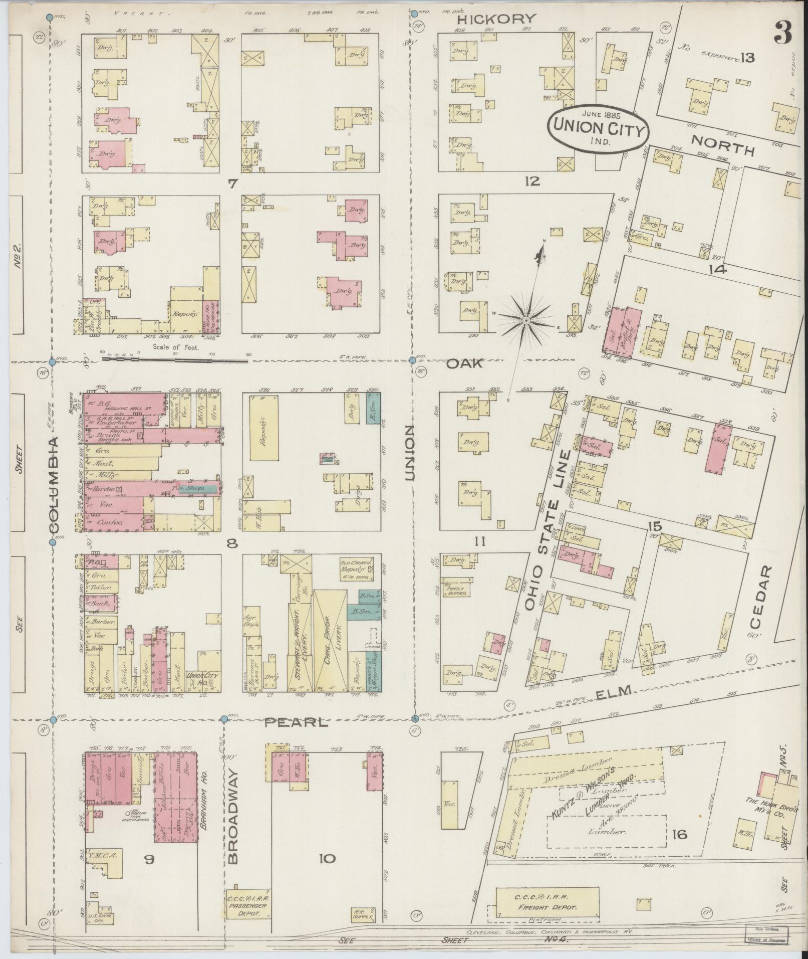 Sanborn Fire Insurance Map from Union City, Randolph County, Indiana (1885), Sheet #0003 - Complete Map Set gallery image, historic Sanborn map, vintage wall art, Indiana Indiana