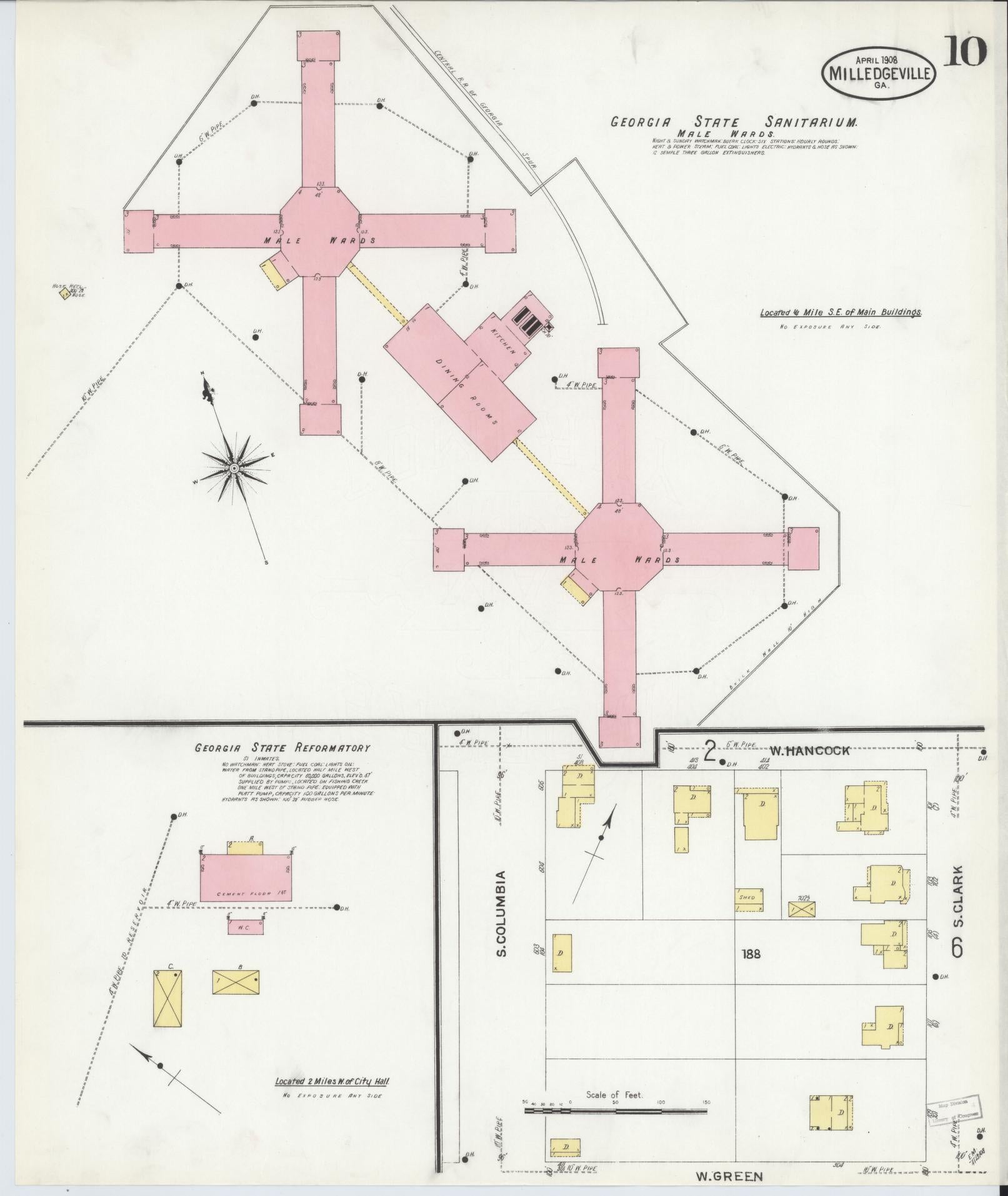 Sanborn Fire Insurance Map from Milledgeville, Baldwin County, Georgia (1908), Sheet #0010 - Historic Sanborn Fire Insurance Map Print, vintage old map wall art, antique decor, genealogy gift, Georgia Georgia map