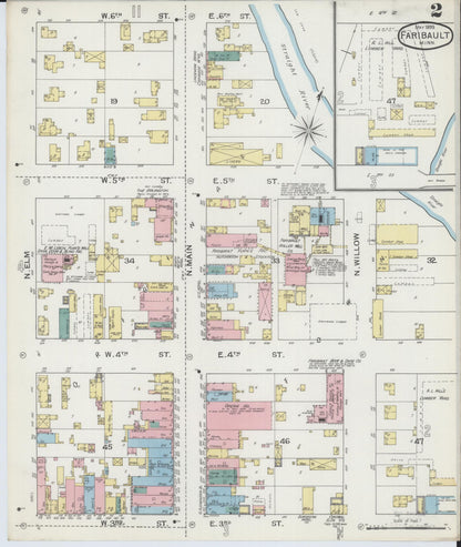 Sanborn Fire Insurance Map from Faribault, Rice County, Minnesota (1893), Sheet #0002 - Historic Sanborn Fire Insurance Map Print, vintage old map wall art, antique decor, genealogy gift, Minnesota Minnesota map